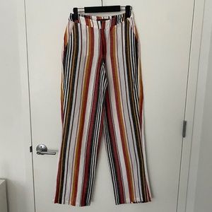 STONE ROW Multi Striped Linen Blend Wide Leg Pants
